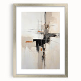 Minimalist abstract wall art framed in silver with a white mat, showcasing geometric shapes and soft colors, perfect for modern home decor or office settings.