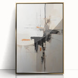 Framed acrylic wall art showcasing a minimalist abstract design, featuring gold accents and a sleek border, perfect for modern home decor.