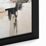 Close-up of framed abstract minimalist wall art featuring soft pastel colors and geometric shapes, ideal for modern home decor and interior design accents.