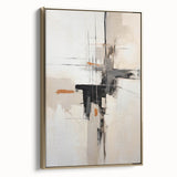 Framed minimalist wall art featuring an abstract gold design, showcasing elegant lines and shapes on a canvas, perfect for modern home decor.
