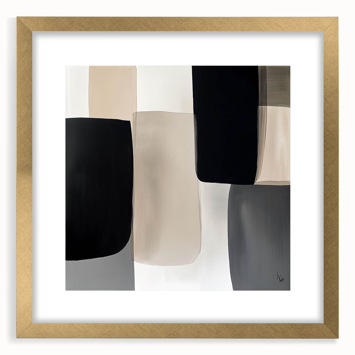 Minimalist Abstract Wall Art – Black, Beige & Gray Modern Canvas
