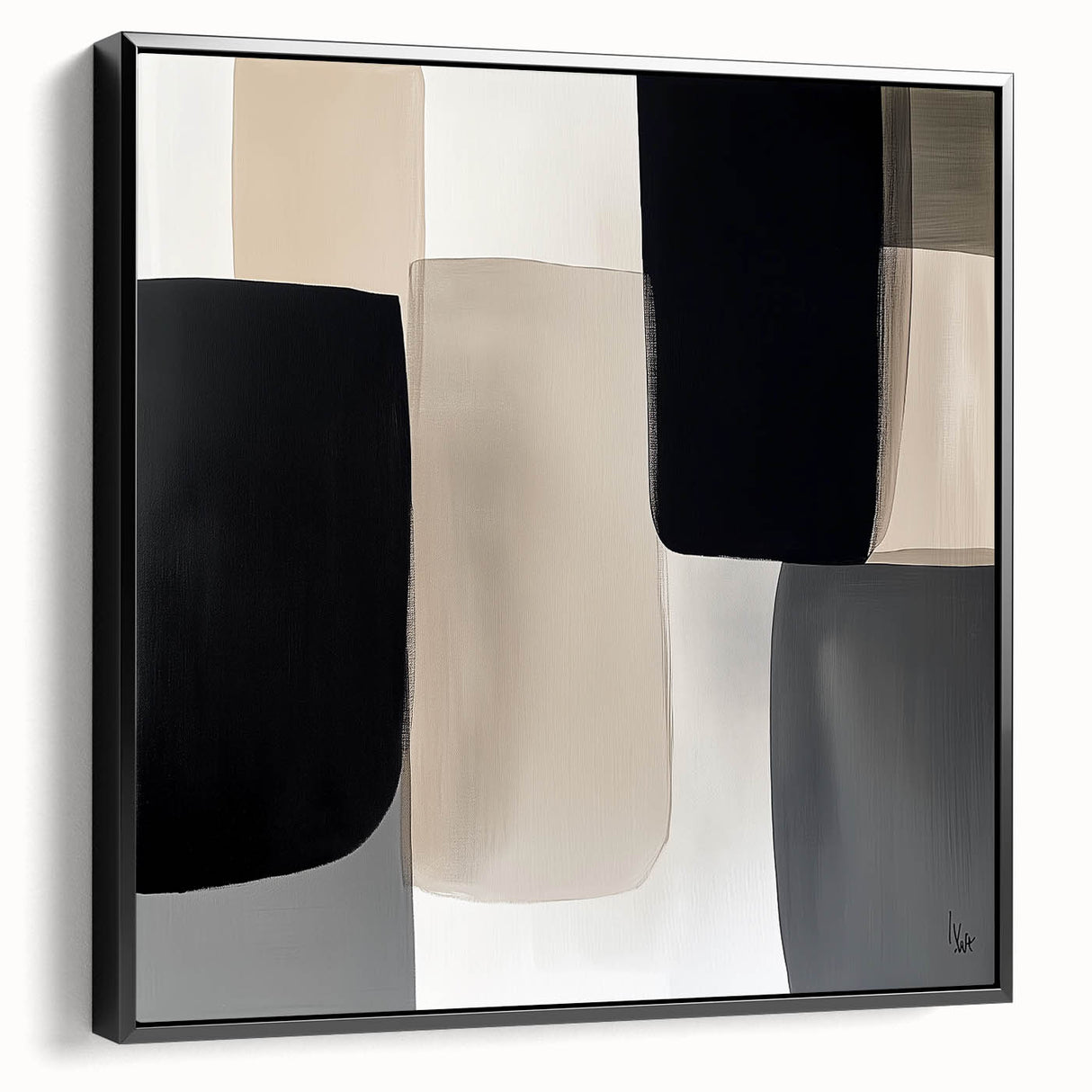 Minimalist Abstract Wall Art – Black, Beige & Gray Modern Canvas