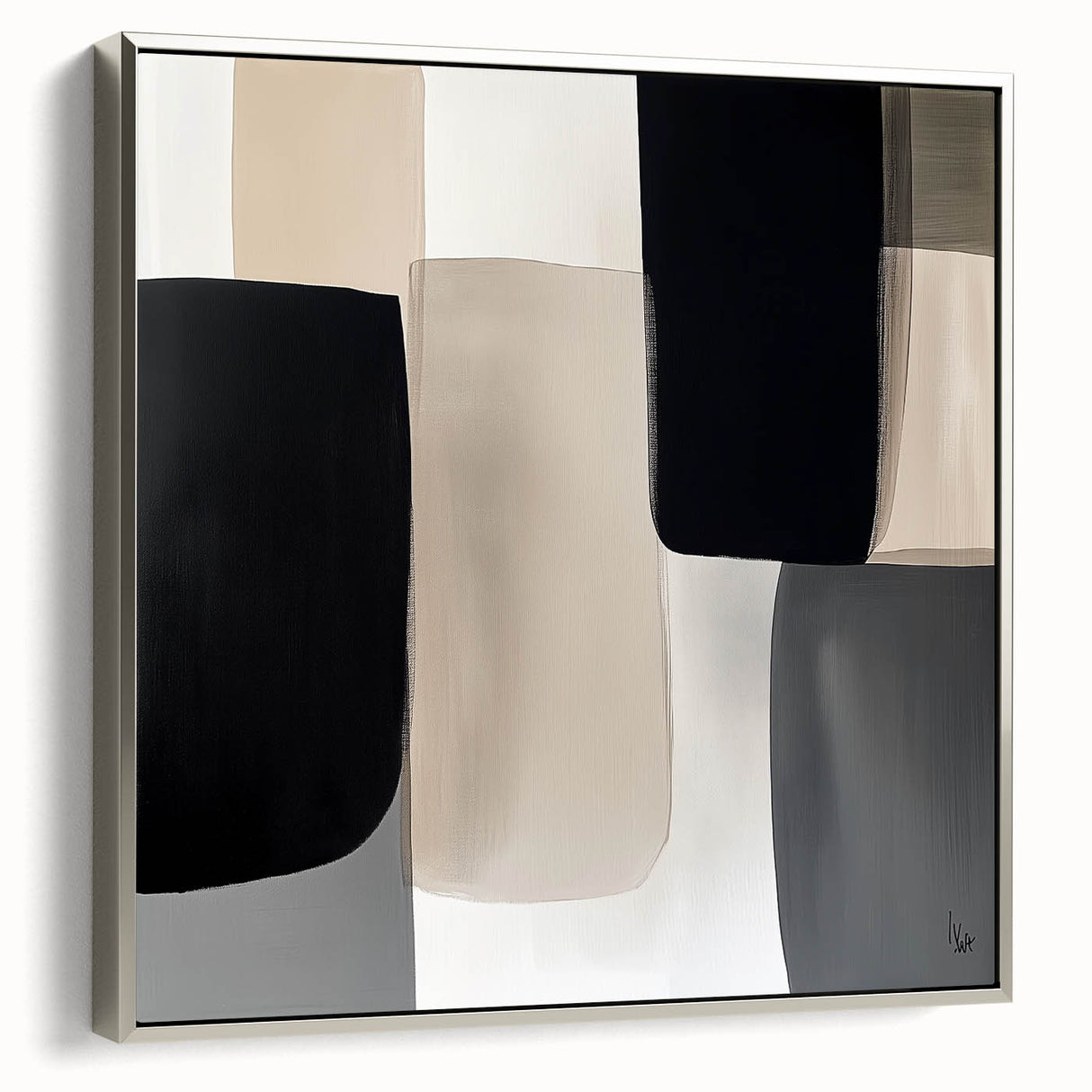 Minimalist Abstract Wall Art – Black, Beige & Gray Modern Canvas