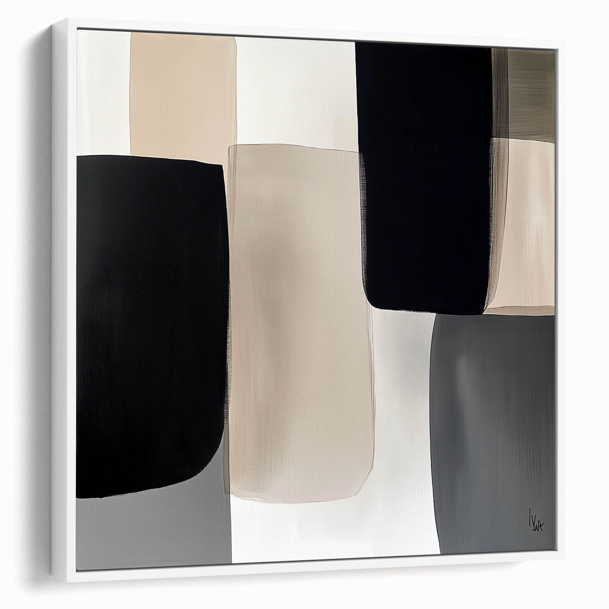 Minimalist Abstract Wall Art – Black, Beige & Gray Modern Canvas