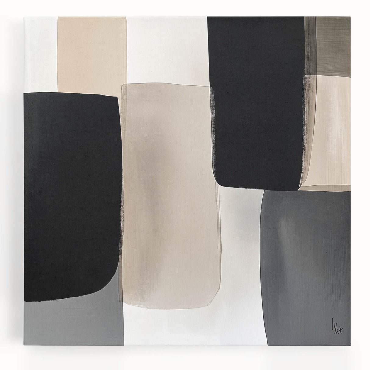 Minimalist Abstract Wall Art – Black, Beige & Gray Modern Canvas