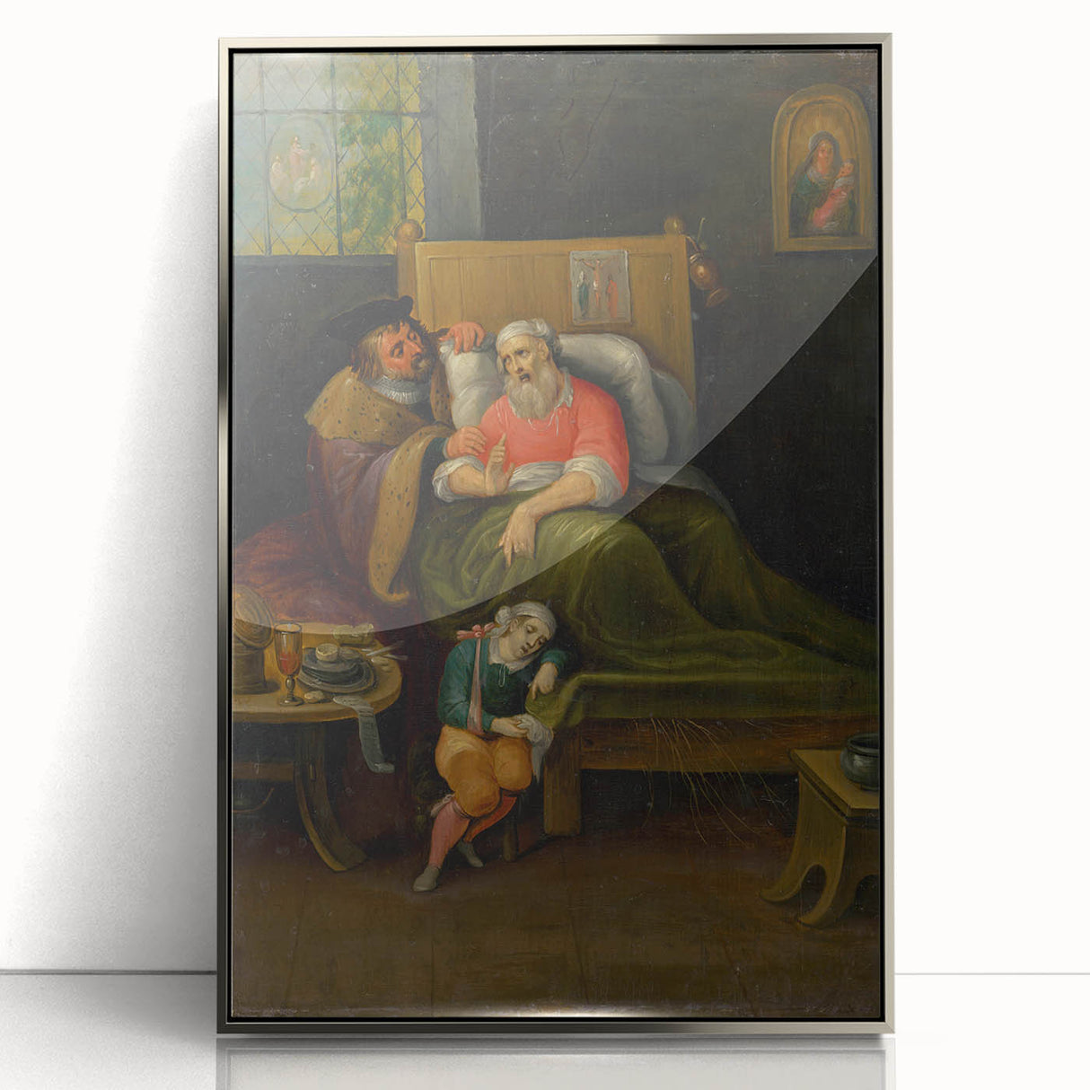 Baroque Bedside Scene: Classic Art Print with Emotional Intimacy