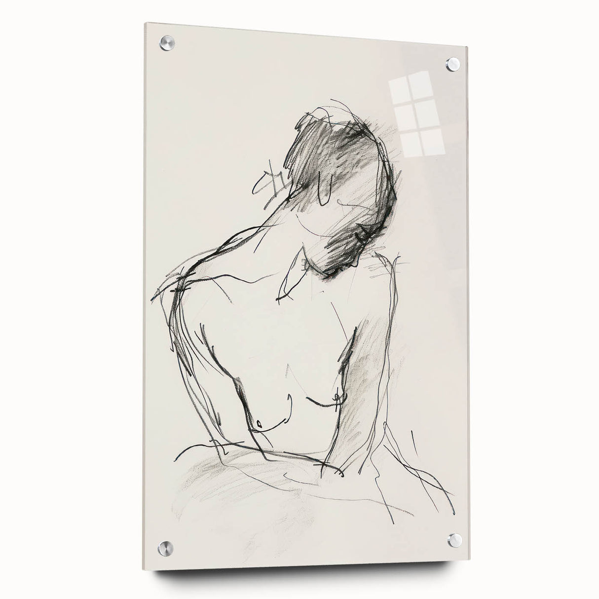 Abstract figurative acrylic artwork displayed from the side, featuring vibrant colors and intricate patterns, complemented by decorative pins for added texture and interest. Perfect for modern home decor and art enthusiasts seeking unique pieces.