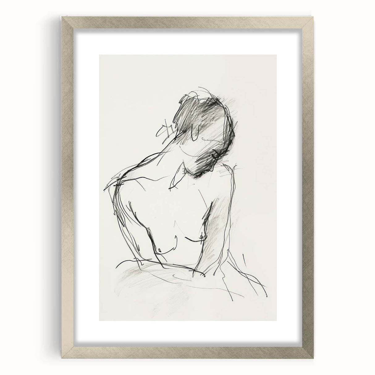 Abstract figurative frame with mat in silver finish, showcasing a modern artistic design suited for contemporary home decor. Ideal for enhancing living spaces with elegance.