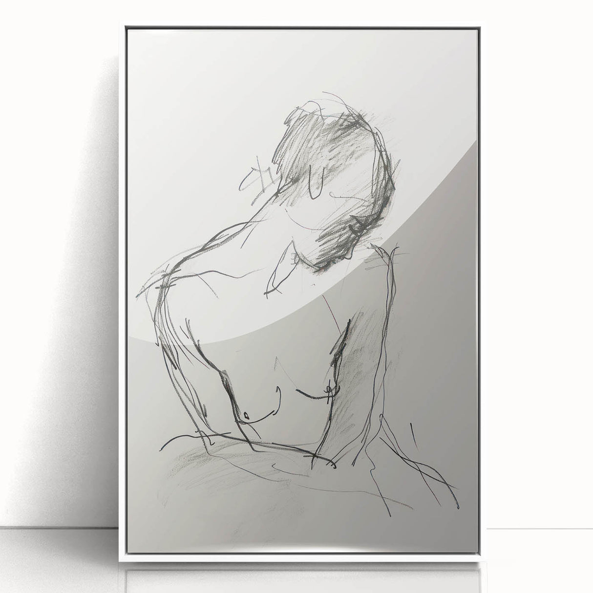 Framed abstract figurative art piece featuring vibrant colors and dynamic shapes, displayed against a white background, perfect for modern home decor.