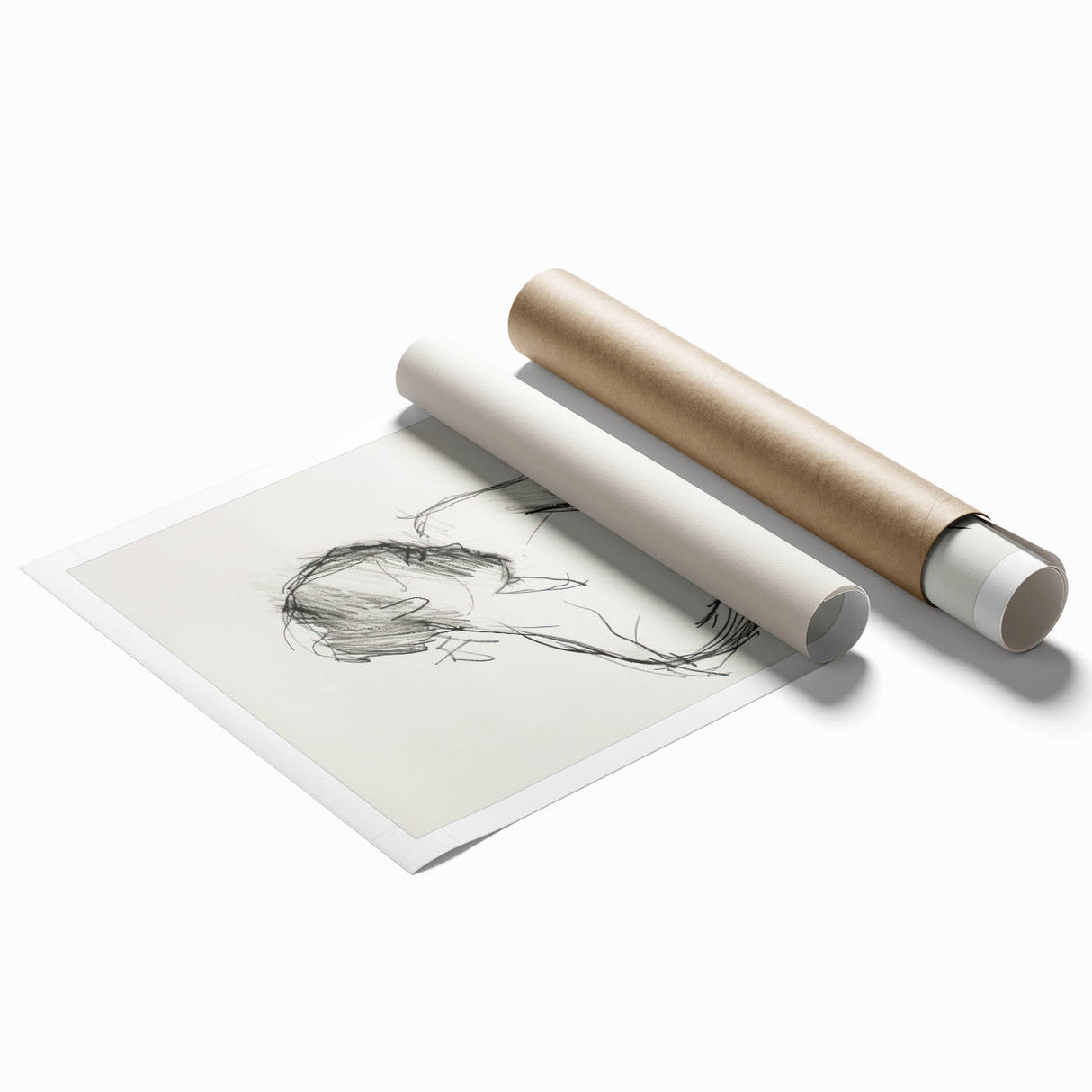 Abstract figurative rolled print showcasing vibrant colors and dynamic shapes, elegantly packaged in a durable cardboard tube for safe transport and display.
