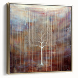 Framed canvas artwork featuring an abstract floral design in elegant silver and gold hues, perfect for modern home decor, showcasing intricate detailing and vibrant colors.