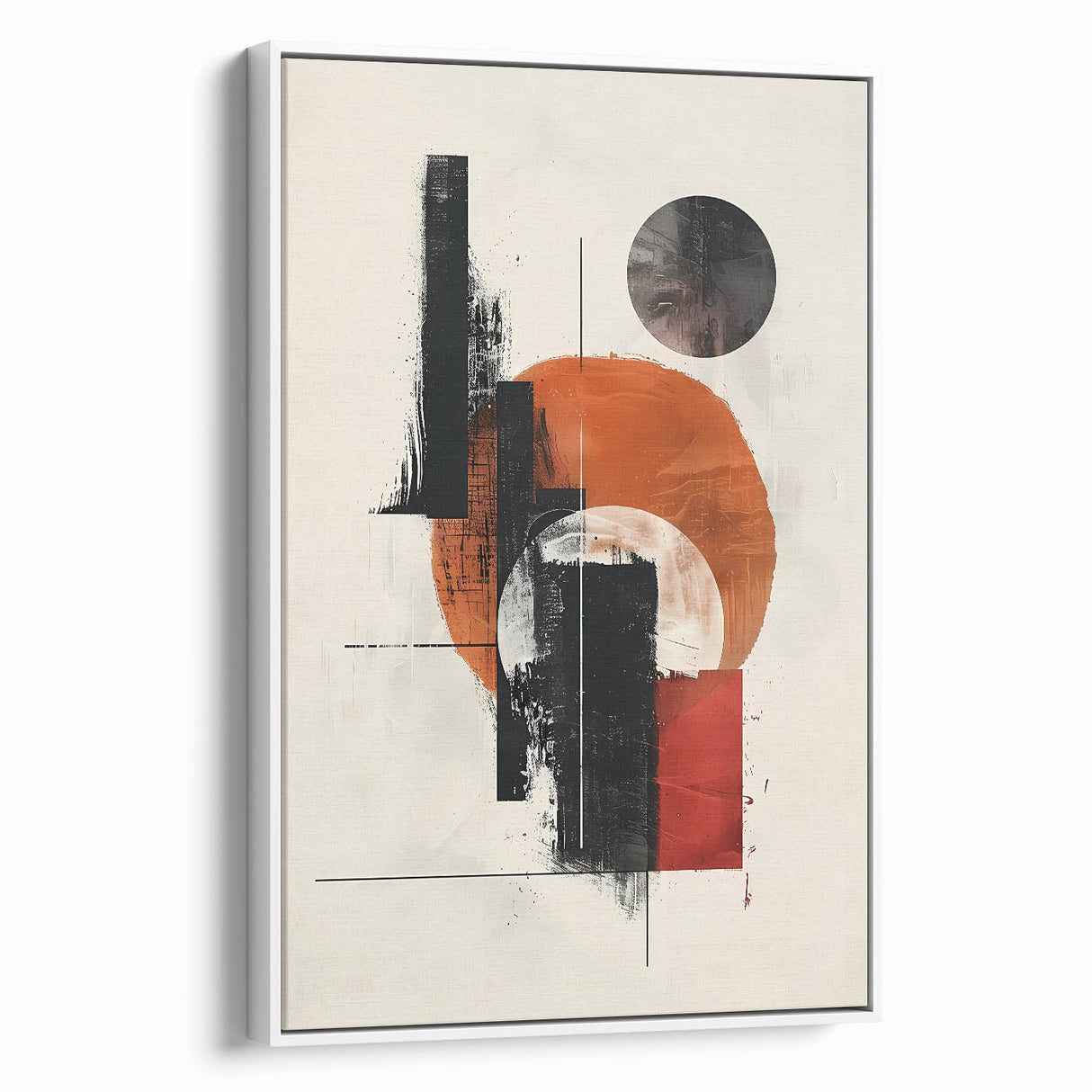 Elegant framed canvas featuring an abstract minimalist design in soft white tones, showcasing a sleek side view that enhances modern home decor aesthetics. Perfect for adding a touch of sophistication to any living space.