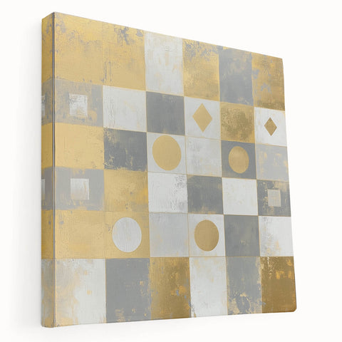 Geometric Abstract Wall Art – Gold, White & Gray Modern Canvas