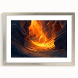 Framed silver landscape artwork featuring intricate cave designs, elegantly matted for a sophisticated presentation, ideal for modern home decor and art enthusiasts.