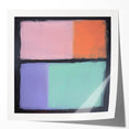 Abstract geometric art print mockup featuring vibrant colors and sharp angles, displayed in a glossy finish, perfect for modern interior decor.