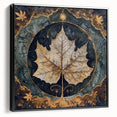 Framed canvas wall art showcasing a botanical design with vibrant flowers and leaves, featuring a sleek black frame, ideal for modern home decor.