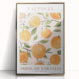 Mid-century modernist large art print of vibrant fruits on acrylic, framed in gold, ideal for modern kitchen decor.