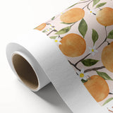 Art deco poster of colorful fruits on a rolled canvas, suitable as vibrant nursery wall art or dining room decor.