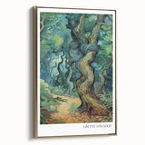 Impressionist landscape painting on framed canvas, featuring muted earth tones, ideal for bedroom wall decor.