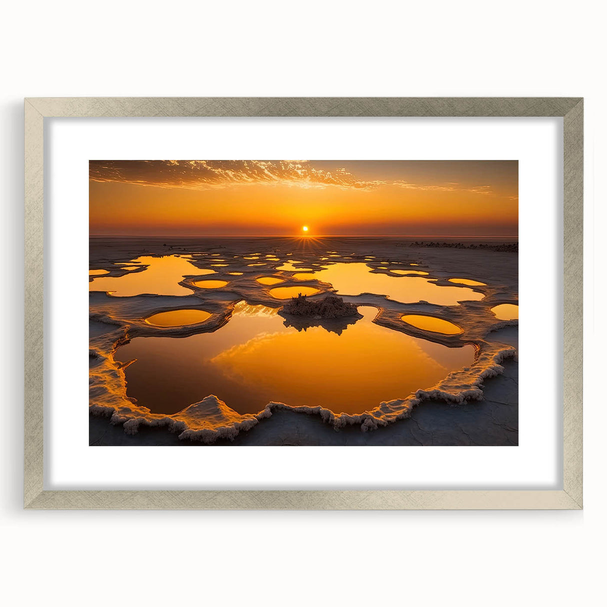 Abstract art print depicting the Ethiopian landscape in muted earth tones on a framed silver mat.