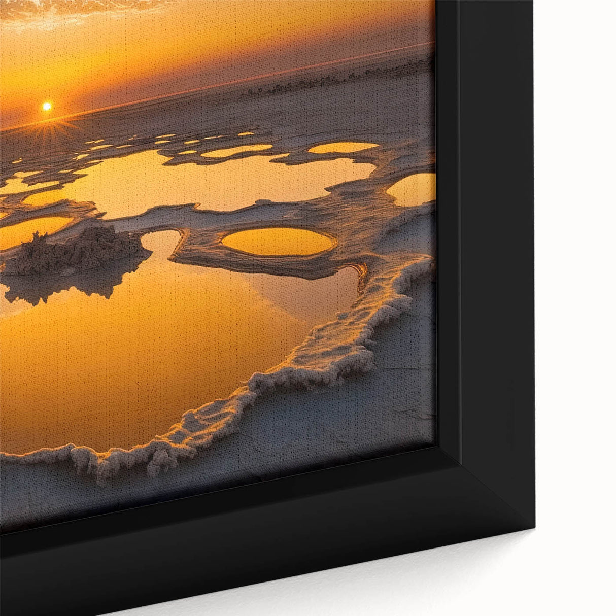 Black wall art depicting a textured Ethiopian landscape on a framed canvas, with vibrant, colorful elements.