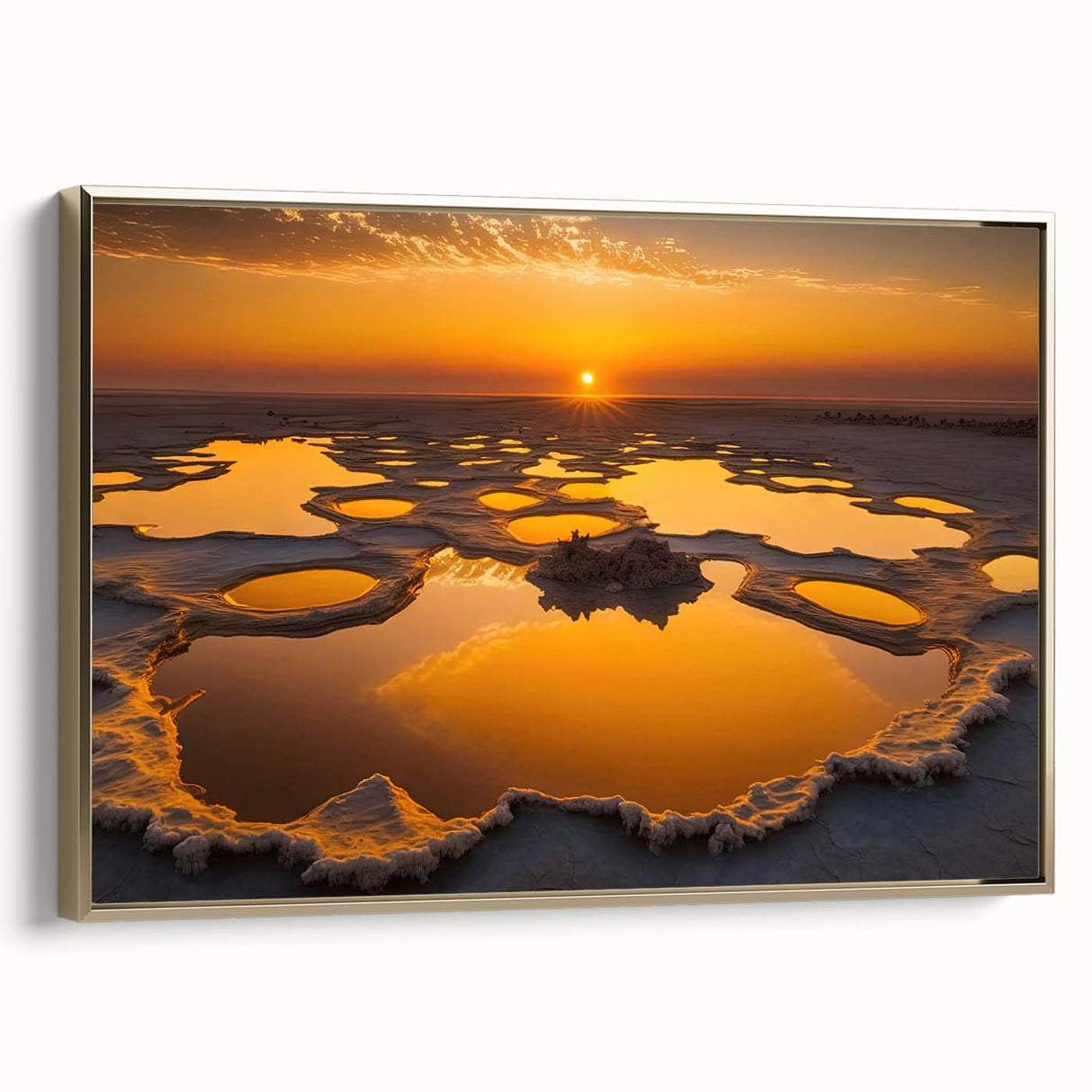 Framed canvas depicting an Ethiopian landscape in vibrant gold and black tones.