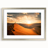 Extra large abstract art print of Namibian scenery in muted earth tones on a textured canvas, framed in silver.