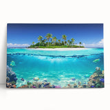 Black and white photo of Seychelles scenery on stretched canvas, ideal for kitchen wall art.