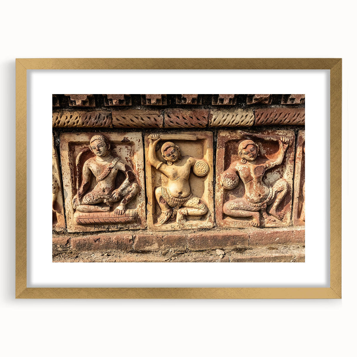 Extra large abstract art print of a textured scenery in Bangladesh, with gold frame and mat, ideal for living room decor.