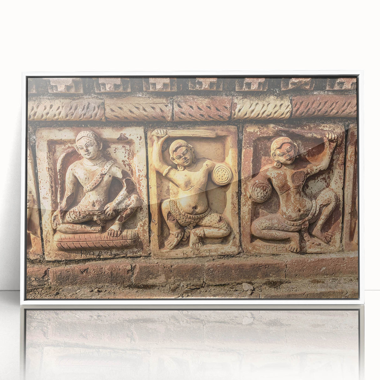 Art deco poster depicting a serene Bangladesh landscape in muted green and blue tones on a framed acrylic.