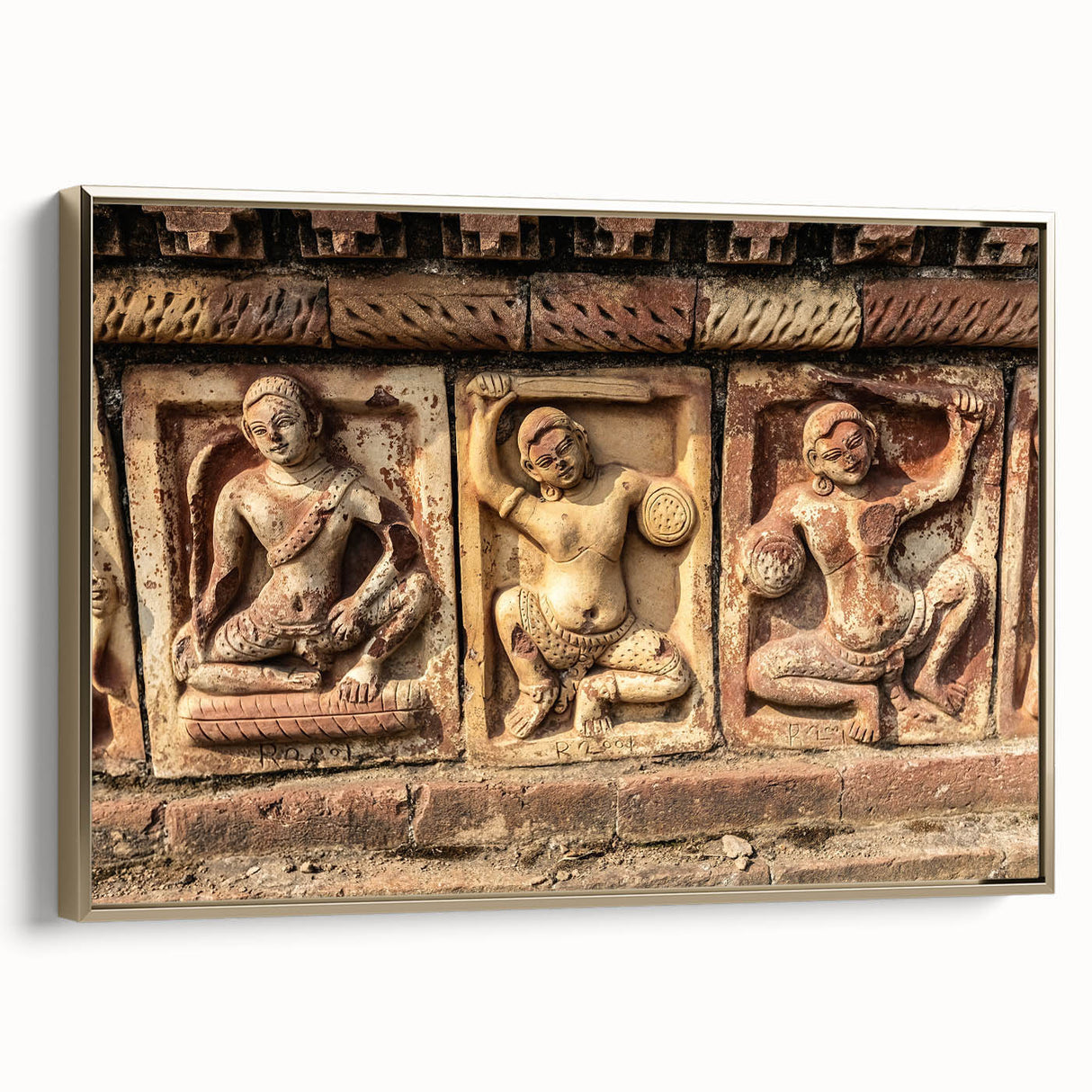 Framed canvas featuring a serene Bangladesh landscape in muted gold and black tones, ideal for bedroom wall art.