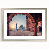 Textured art print depicting abstract scenery of India in silver frame with mat, featuring earthy tones.