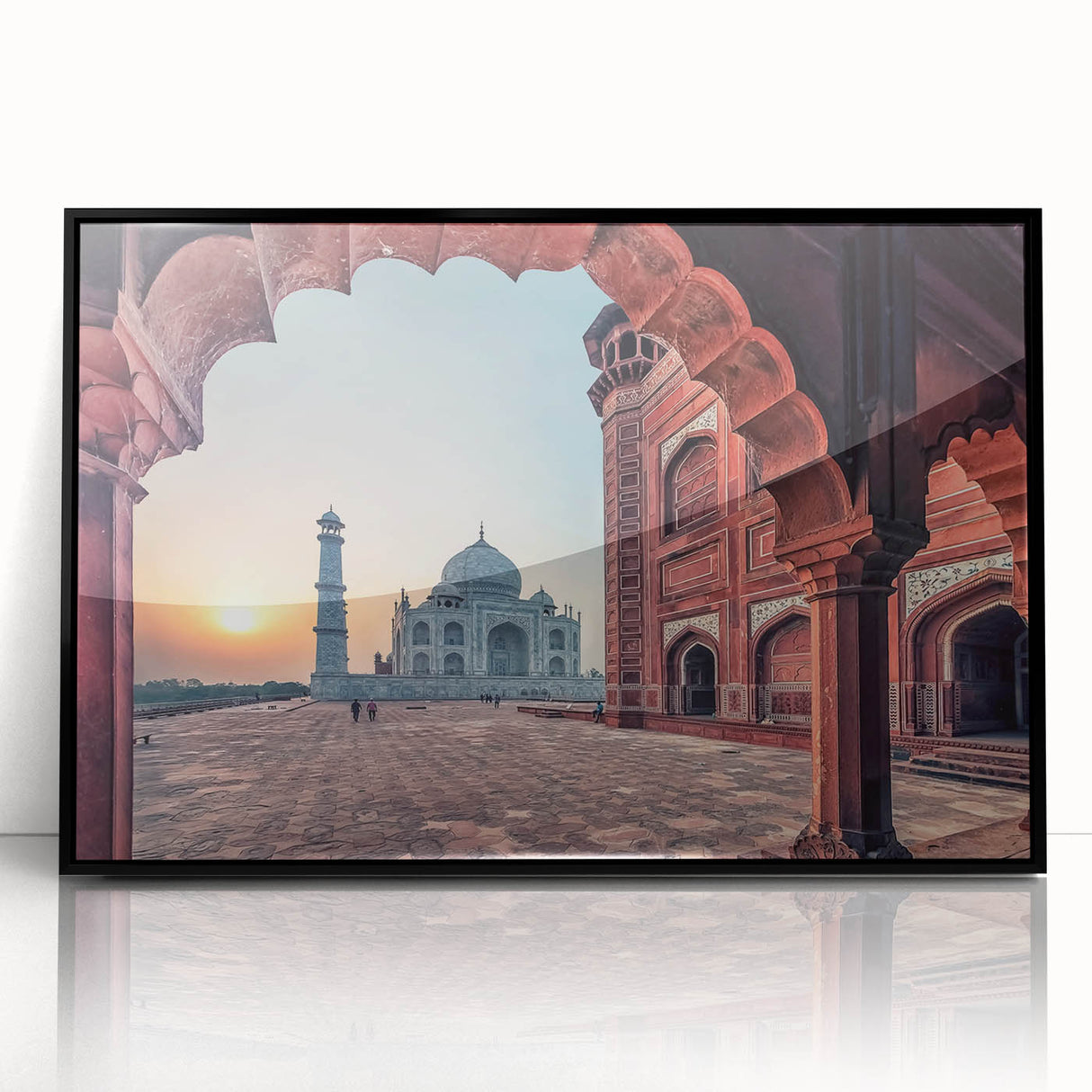 Large abstract wall art depicting a vibrant Indian landscape, in a black acrylic frame, suitable for modern art wall decor.
