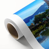 Art Deco poster of an Indonesian landscape in pastel shades on rolled canvas, ideal for nursery wall art.