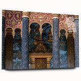 Large abstract wall art of a Laos scenery in muted earth tones on acrylic glass, suitable for bedroom or dining room decor.
