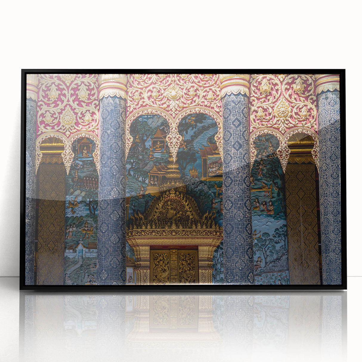 Large abstract wall art featuring a Laos scenery in muted earth tones on a framed acrylic.