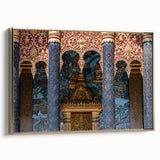 Framed canvas depicting a vintage-style Laos landscape in muted gold and black tones, ideal for bedroom wall decor.