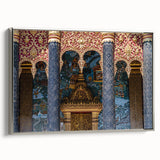 Landscape art painting of a serene Laos scenery in vibrant colors on a silver-framed canvas, ideal for living room decor.