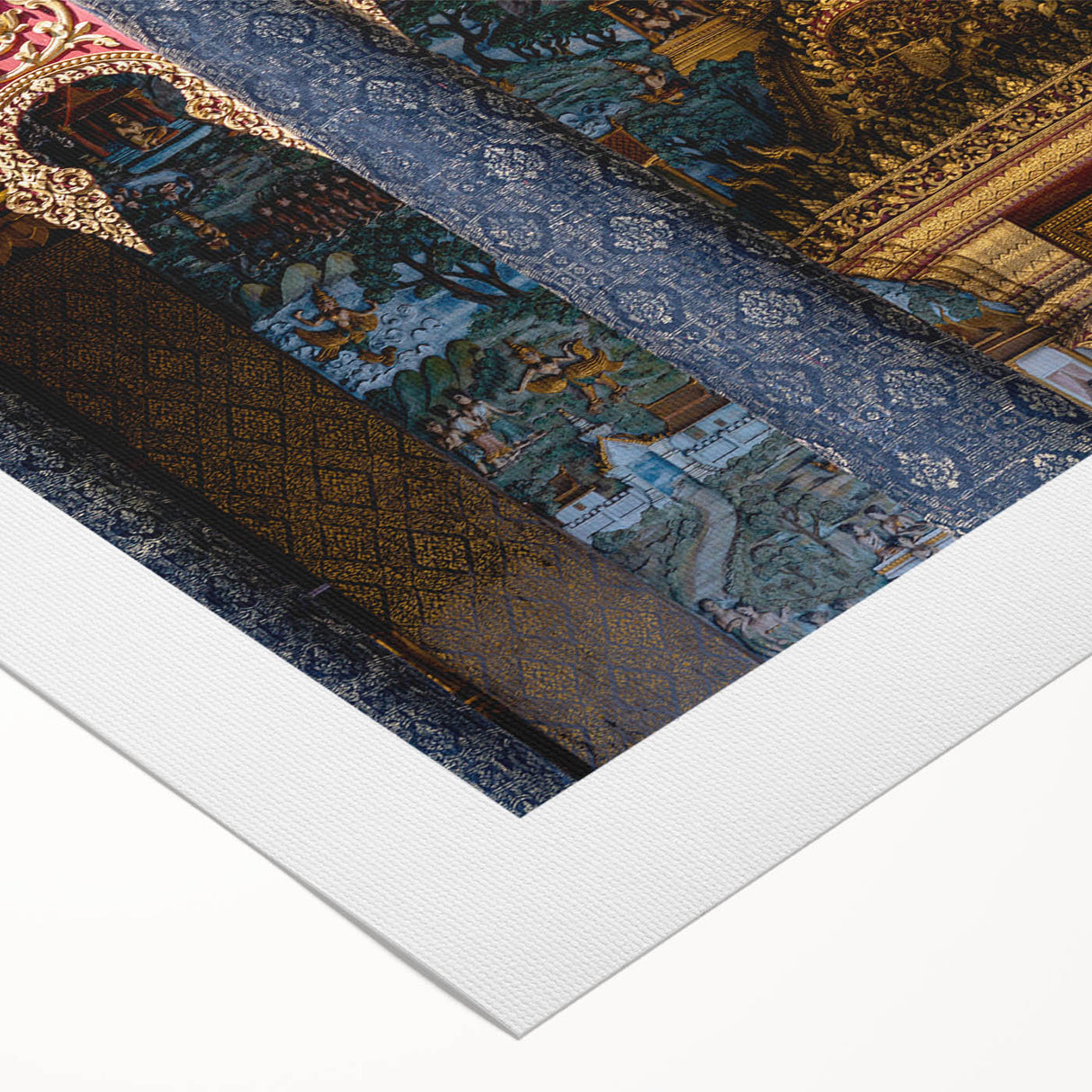 Art deco poster featuring a serene Laotian landscape on rolled canvas, in soft earth tones, suitable for dining room decor.