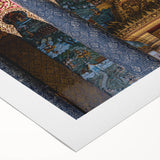 Art deco poster featuring a serene Laotian landscape on rolled canvas, in soft earth tones, suitable for dining room decor.