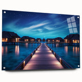 Large abstract wall art depicting a serene Maldivian seascape on acrylic glass, ideal for bedroom or dining room decor.