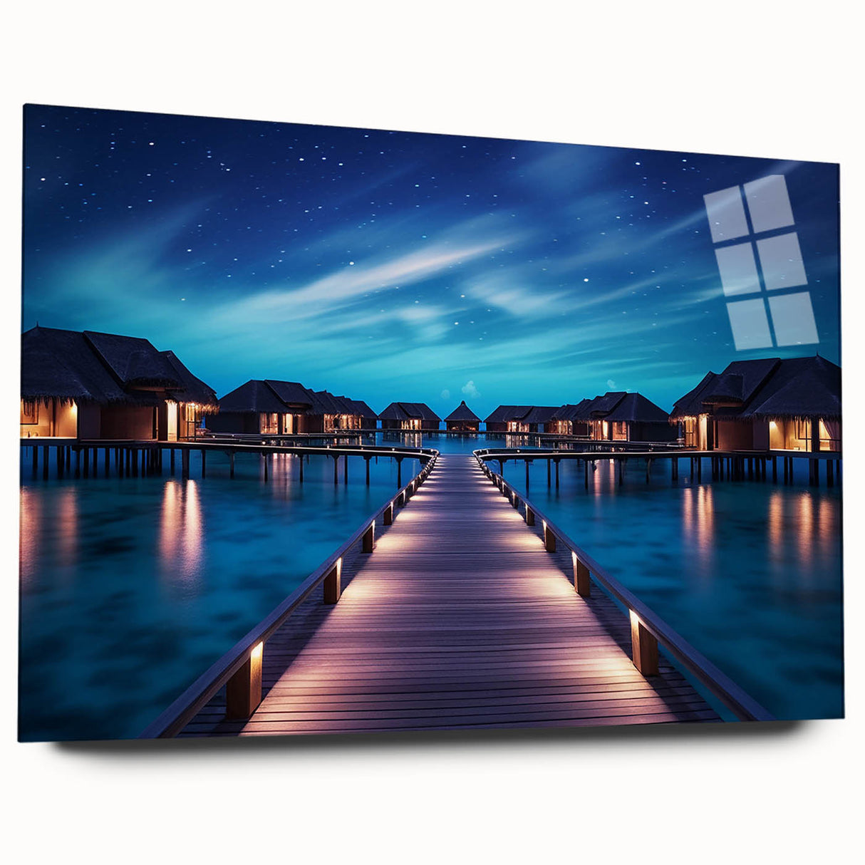 Abstract ocean view in muted blues and greens on an acrylic glass, ideal for bedroom or dining room art.