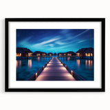 Extra large abstract art print featuring a colorful, textured depiction of Maldivian scenery on a framed black mat.