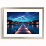 Textured art print of an abstract Maldives scenery in muted blue and white tones on a silver-framed mat.