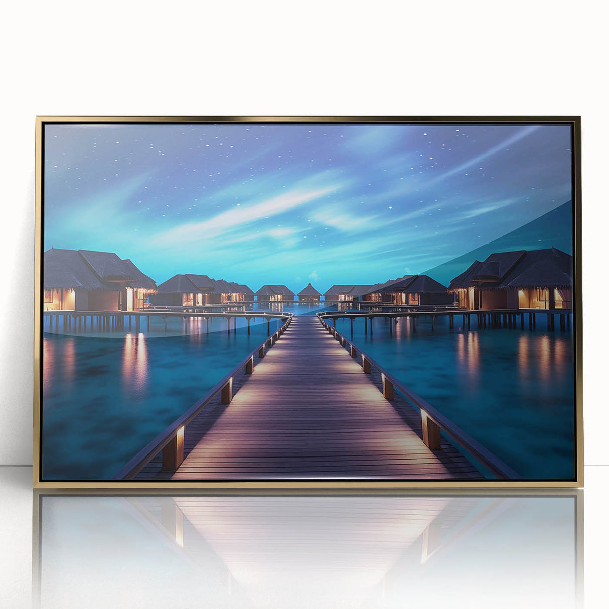 Framed acrylic print of a serene Maldives beach scene in pastel shades, ideal for modern art wall decor.