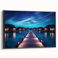 Black and white framed canvas featuring a serene Maldives landscape, ideal for bedroom wall art.