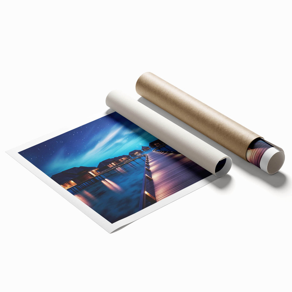Extra large rolled print of Maldives scenery with vibrant blue and green tones, ideal for classy bathroom wall art.