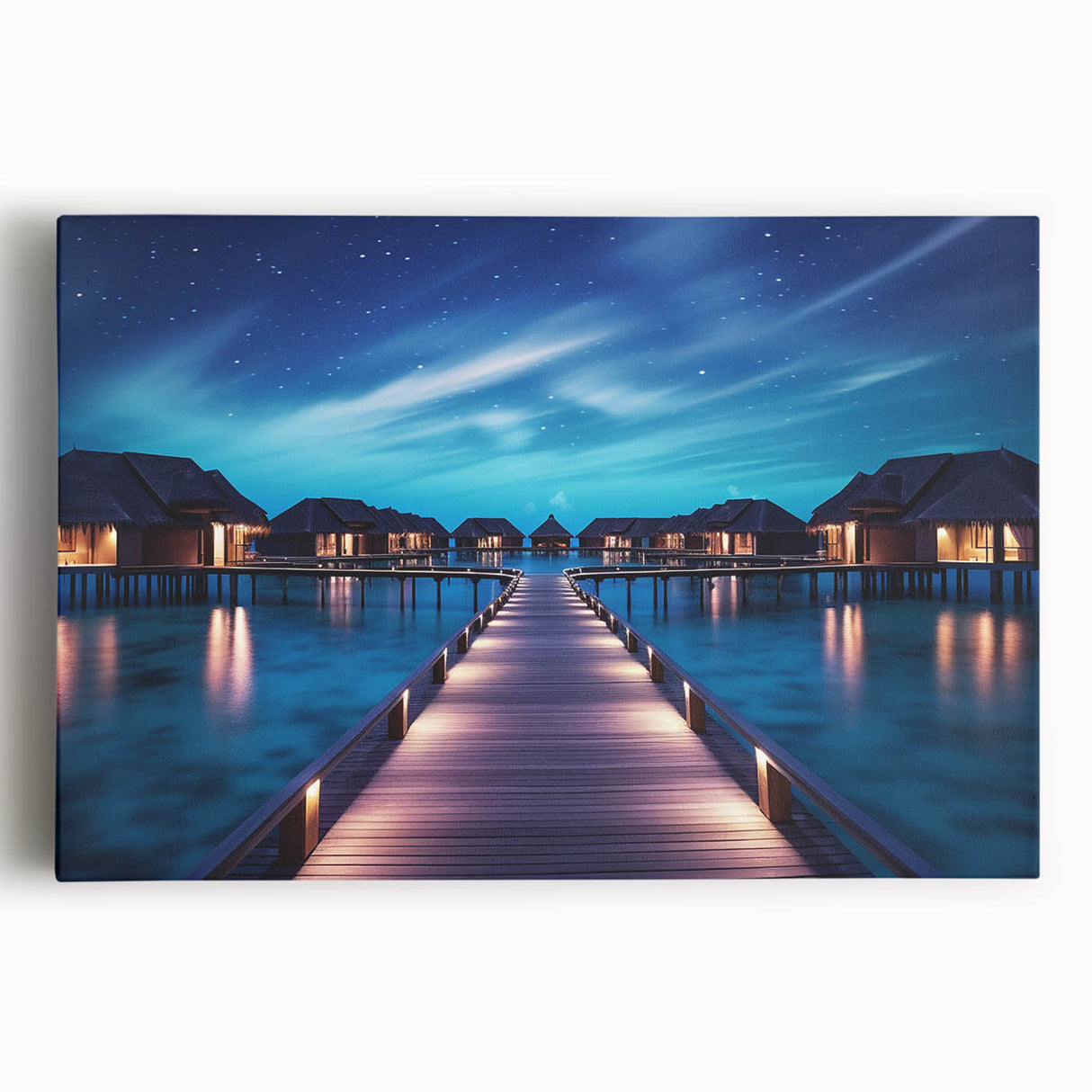 Black and white photograph of Maldives scenery on stretched canvas, ideal for kitchen wall art.