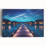 Black and white photograph of Maldives scenery on stretched canvas, ideal for kitchen wall art.