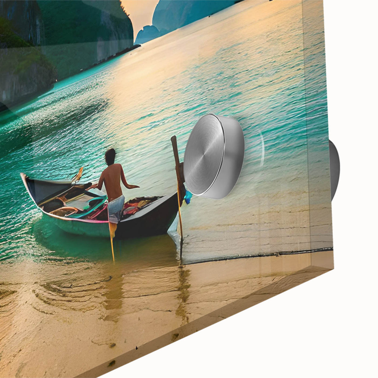 Large abstract wall art depicting a serene Philippine landscape in muted earth tones on acrylic glass.